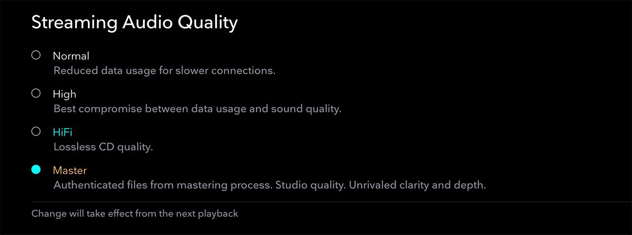 TIDAL Audio Quality Settings